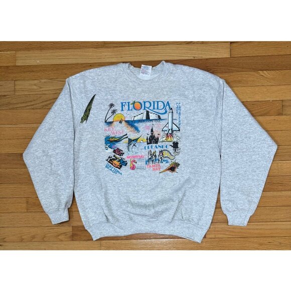 Vintage Florida Graphic Sweatshirt Hanes XL Made in USA 50/50 Grey Pullover - Picture 1 of 8